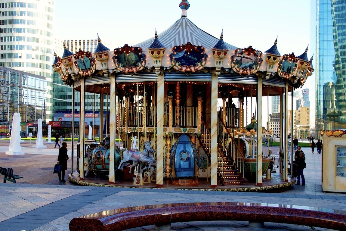 Carousel within La Defense.  France is very fond of carousels.
