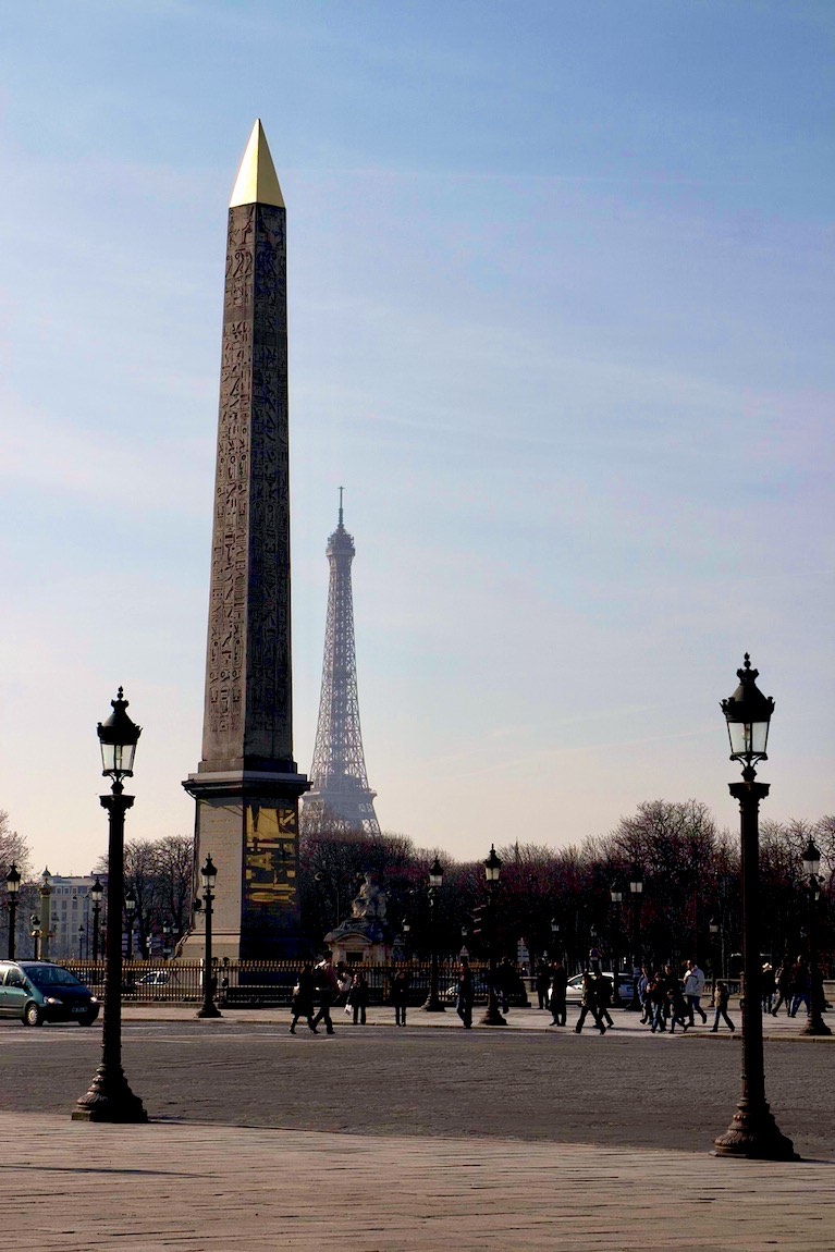 Even from the obelisk in Place de la Concorde, the Eiffel Tower is there for comparison
