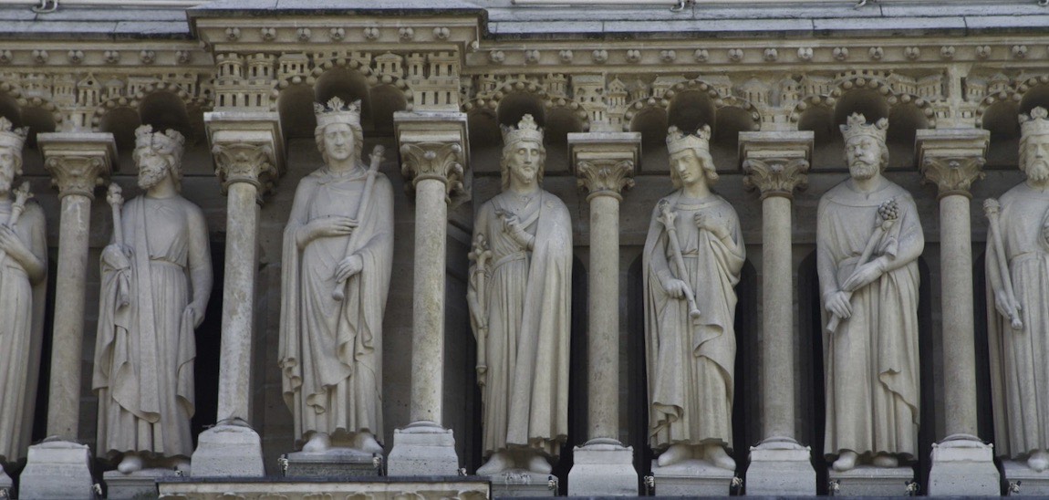 Some of the statues decorating the West Facade of Notre-Dame Cathedral