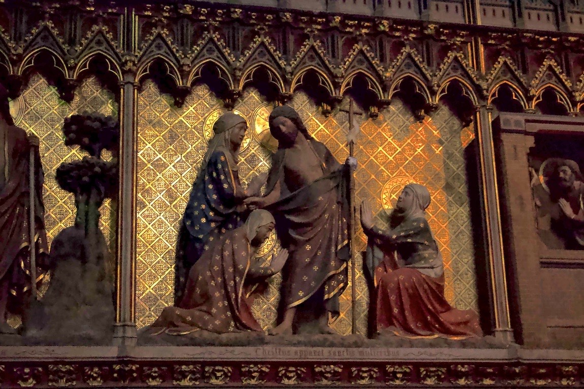 Carved biblical scenes within Notre Dame