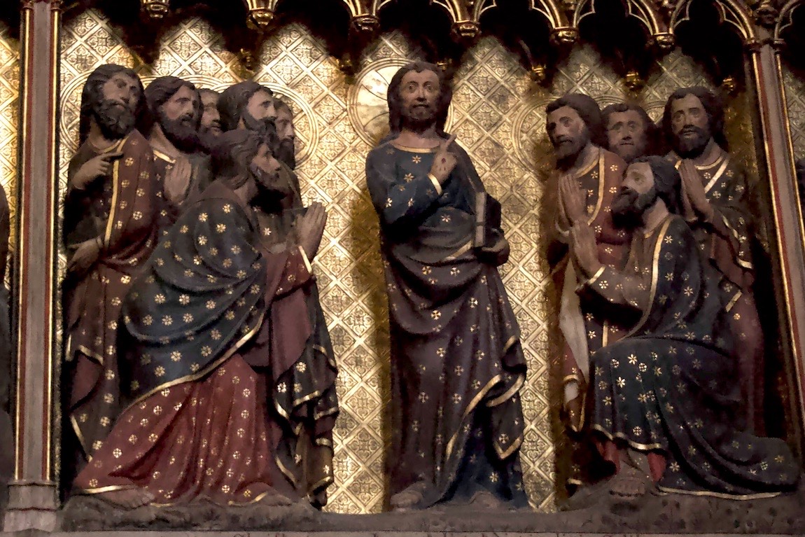 Carved biblical scenes within Notre Dame