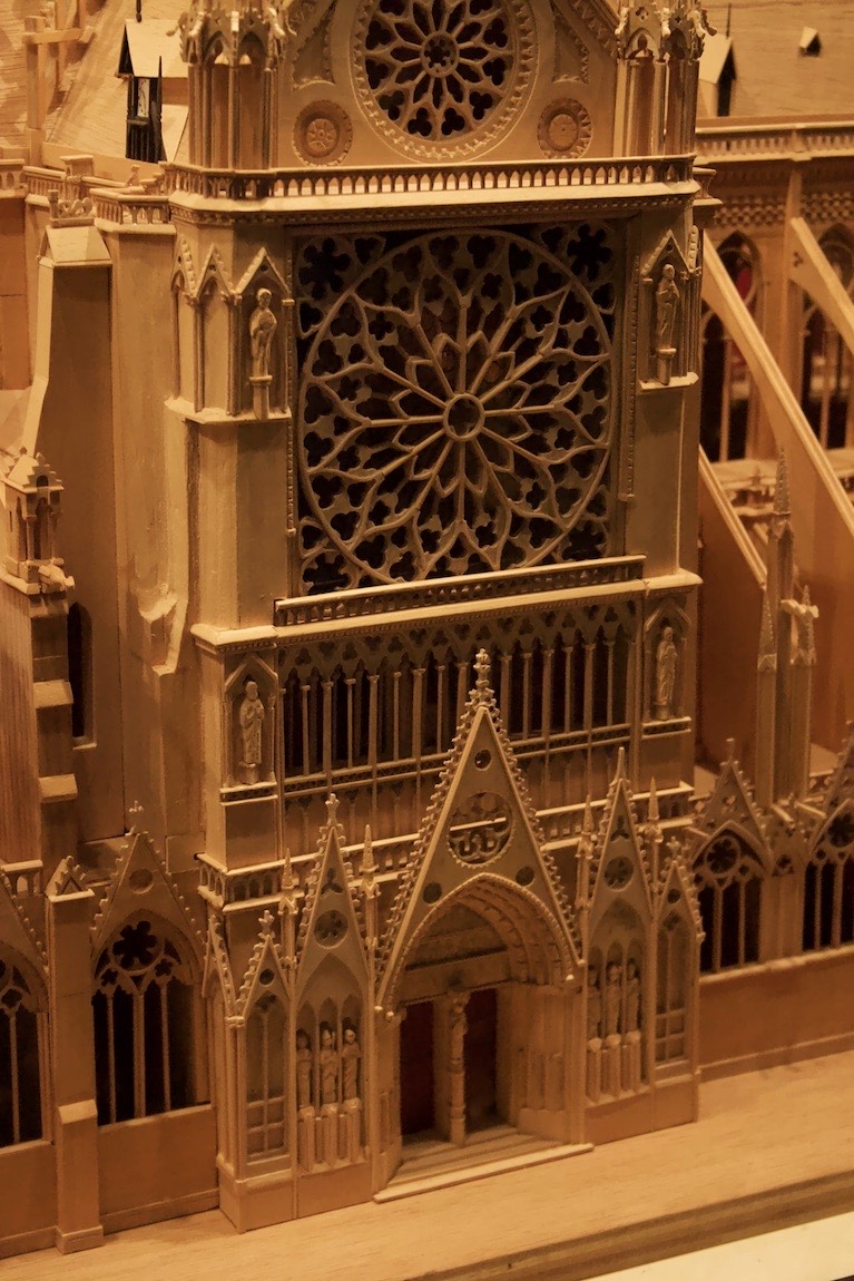 Detail of wooden model of Notre Dame