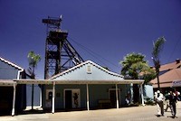 The old mine headgear dominates the centre of the amusement park. The buildings seek to emulate the old mine buildings.