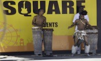 Dancer and drummer at the Town Square stage