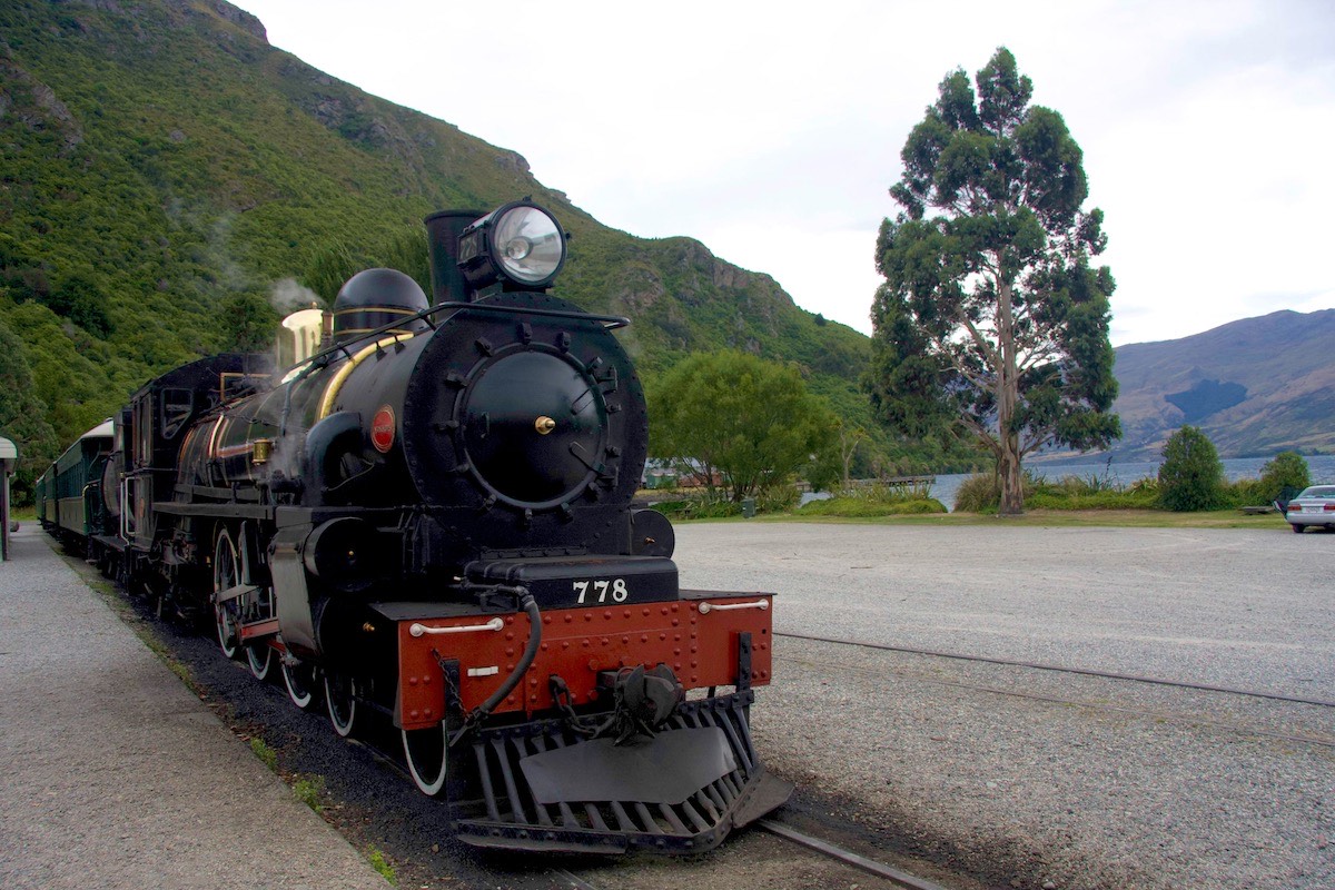 The Kingston Flyer steaming quietly in Kingston, by Lake Wakitipu
