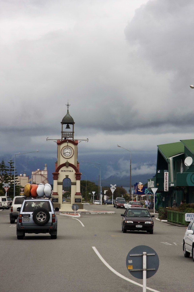 Hokitika clock and bell tower. It is the pushpin that keeps Hokitika in place