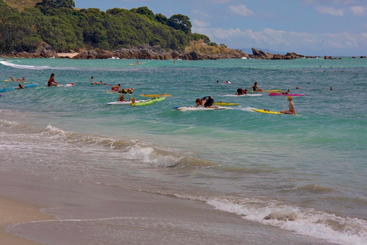 Waiting for waves at Mount Maungaui surf carnival