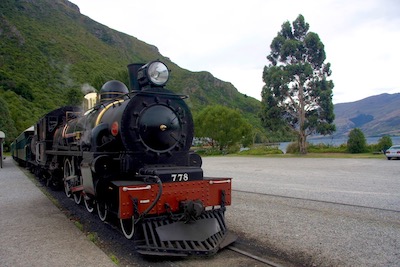 The Kingston Flyer steaming quietly in Kingston, by Lake Wakitipu